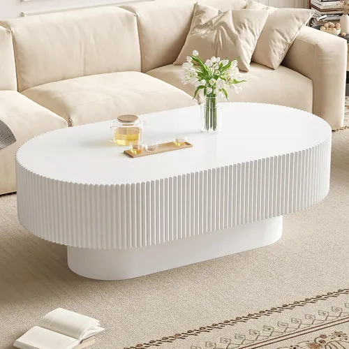 Miniatura 8 de Merax Mesa de café moderna redonda de 31 pulgadas con base resistente, mesas centrales de madera para sala de estar, recepción, fácil de ensamblar