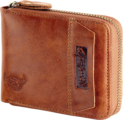 Miniatura 32 de Admetus - Cartera de piel auténtica para hombre con cremallera, plegable
