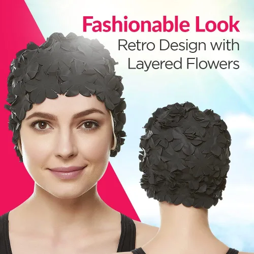 Miniatura 6 de BeeMo Gorro de Natación de Látex para Mujeres - Gorro de Natación de Goma - Suave Cómodo Elástico Elegante Diseño de Corte Bajo Protege el Cabello