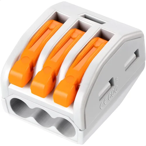 50 conectores de cable de palanca, conectores de empalme compactos para cables flexibles trenzados sólidos (3 conductores-naranja)