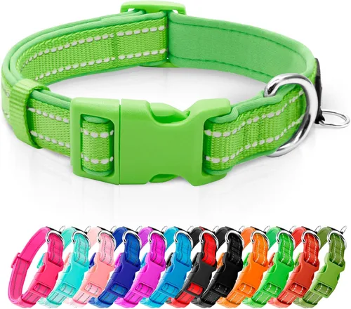 Miniatura 12 de azuza Collar reflectante para perro, de neopreno suave acolchado con anillo para etiqueta de identificación, ajustable para perros pequeños, azul