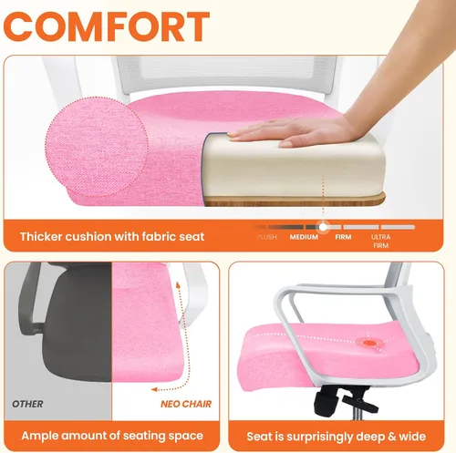 Miniatura 3 de NEO CHAIR Silla de escritorio de oficina para videojuegos, silla ergonómica de malla con respaldo medio con ruedas rodantes, soporte lumbar, cómoda