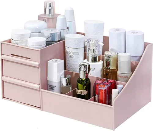 Miniatura 12 de Organizador de escritorio de maquillaje con cajones, organizador de cuidado de la piel para cosméticos, soporte de tocador para lápiz labial