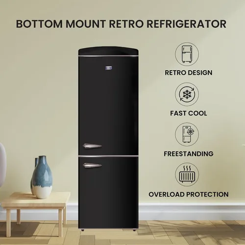 Miniatura 8 de Conserv 24 Pulg. Refrigerador RETRO de montaje inferior de 11 pies cúbicos con congelación rápida, 110V, en negro