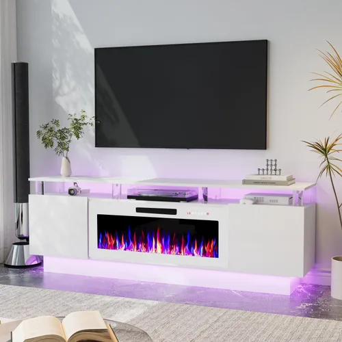 Miniatura 19 de Soporte de TV con chimenea de 36 pulgadas, soporte de TV negro de 70 pulgadas para sala de estar, moderno soporte de TV con chimenea eléctrica