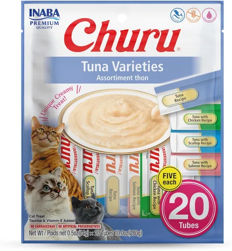 Miniatura 12 de Inaba Churu Golosinas para gatos, puré cremoso sin cereales que se puede lamer y exprimir, suplemento con vitamina E y taurina, 0.5 onzas en cada