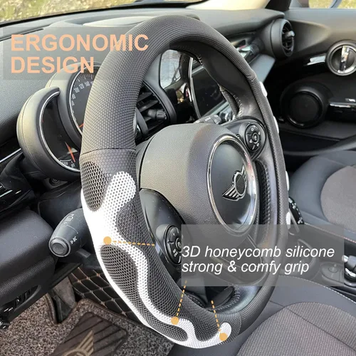 Miniatura 2 de PINCTROT Comfy Grip - Funda para volante, diseño antideslizante, universal de 14.5-15 pulgadas (blanco silicona)