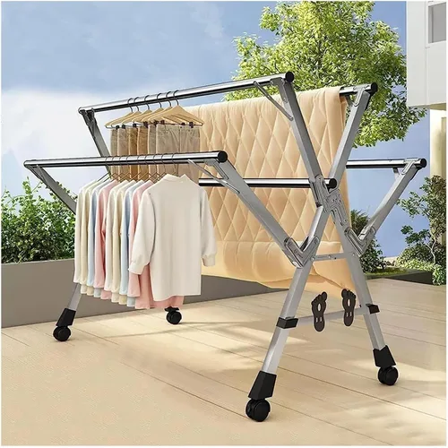 Miniatura 2 de Estante de secado de ropa de acero inoxidable que ahorra espacio, estante de secado de ropa plegable en interiores, estantes de lavandería