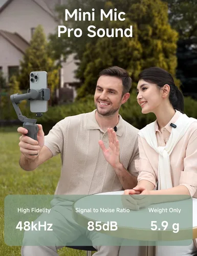 Miniatura 4 de MAONO Wave T1 Mini micrófono inalámbrico Lavalier para iPhone/Android, cancelación de ruido, filtro de voz AI, 30 horas utilizado con estuche