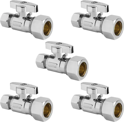 Miniatura 19 de Válvula de Parada Angular WiseWater 1/2" FNPT x 3/8" OD de Compresión, Válvula de Cierre de Inodoro de Cuarto de Vuelta de Latón Cromado para Baño