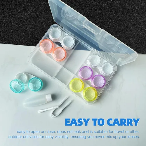 Estuche para lentes de contacto de color, estuche de lentes de contacto de color transparente con juego de herramientas de palo, paquete de 6 fundas