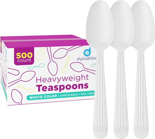 500 unidades – Cucharas de té de plástico blanco desechables de peso pesado | Cucharas de postre de plástico | Ideales para celebraciones, fiestas,