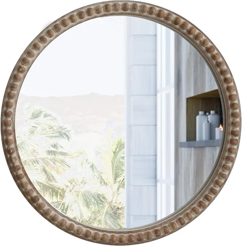Miniatura 7 de COZAYH Espejo decorativo con marco de madera envejecida, espejo decorativo de pared estilo rústico (redondo)