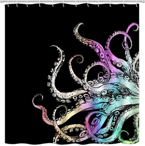 Miniatura 12 de Cortina de ducha de tentáculo de pulpo, diseño de kraken de océano blanco y negro, divertido animal náutico, vida marina, fresco, moderno, único