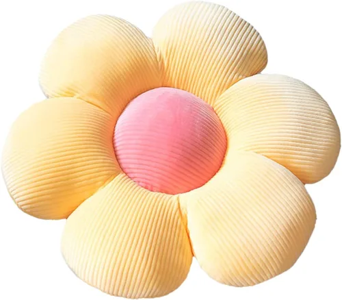 Miniatura 12 de Almohada linda en forma de flor, cojín de flor, almohada de lectura y almohada cómoda y de ocio, cojín de coche (beige/verde, 23.6 in*23.6 in)