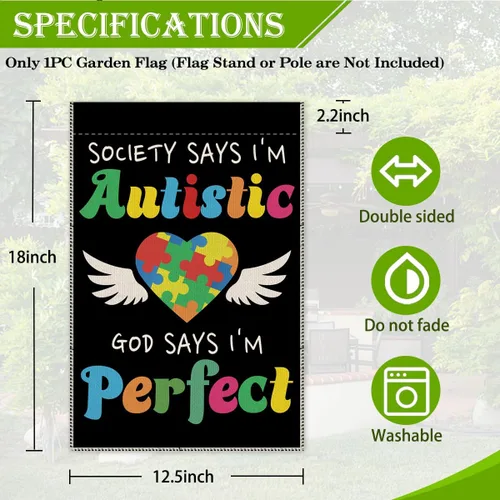 Miniatura 2 de Hafhue Society Says I'm Autistic God Says I'm Puzzle - Bandera de jardín para exteriores, decoración de casa de campo, Hope Education I Love