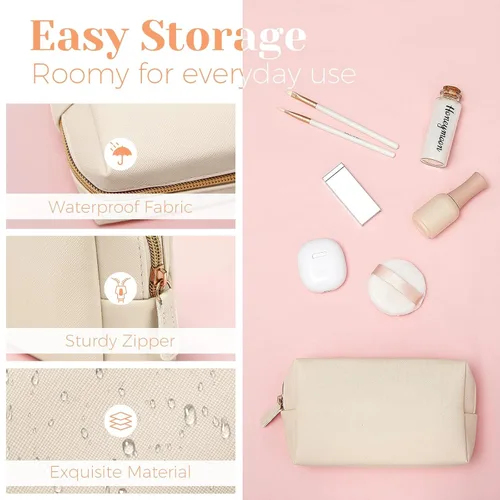Miniatura 3 de Dunzy - Estuche de maquillaje de 8 piezas, de piel sintética, impermeable, pequeño, bolsa de aseo, organizador de cosméticos portátil, resistente al