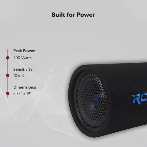 Miniatura 8 de Rockville RTB80A, subwoofer de bajos alimentado de 8 pulgadas y 400 W, forma de tubo con entrada mp3