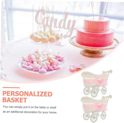 Miniatura 8 de VICASKY 2 cestas tejidas para fiestas, decoración de bebé, decoración para salas de casa, cestas tejidas para almacenamiento, Rosado