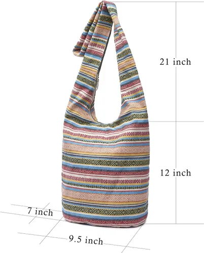 Miniatura 132 de Bolsa de hombro para mujer, de lona en estilo hippie/bohemio para llevar cruzada al hombro, disponible en diferentes colores y estampados