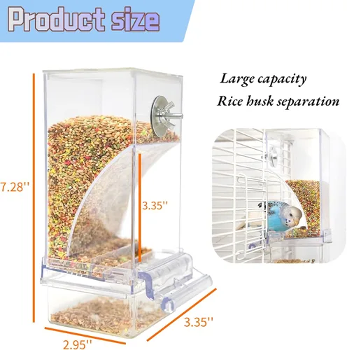Miniatura 6 de Alimentador automático para jaula de pájaros, sin ensuciar, alimentador de periquitos, contenedor de alimentos de semillas, estación de Transparente
