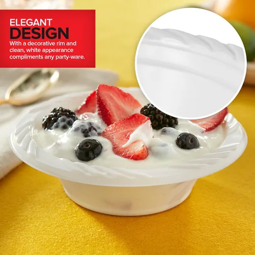 Miniatura 5 de Stock Your Home Paquete de 120 cuencos elegantes de plástico blanco de 12 onzas para fiestas, tazón pequeño desechable para cenas o cócteles, sopa