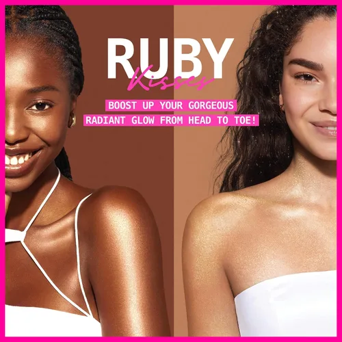 Miniatura 5 de Ruby Kisses Radiant Drops, maquillaje iluminador líquido brillante, iluminador suave para cara y cuerpo, brillo natural para la piel (oro rubor)