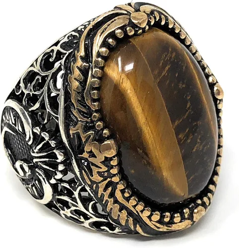 Miniatura 8 de KAR Anillo de ojo de tigre natural de plata esterlina estampada 925K I1B Piedra Ojo de tigre