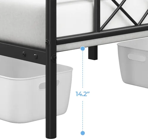 Miniatura 6 de Topeakmart Base de cama de metal negro con cabecero, base de colchón, cama de plataforma, base de cama con listones, tamaño individual