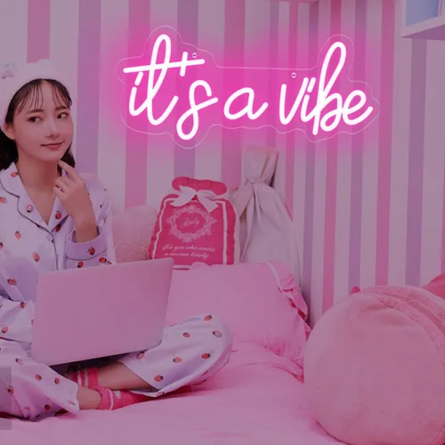 Miniatura 6 de Letreros de neón con texto en inglés "It's a Vibe", luz de neón para dormitorio, decoración de pared LED USB regulable para el día de San Valentín