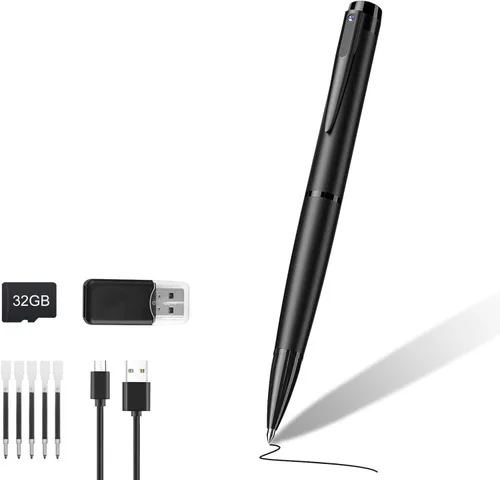 1080P Mini cámara pluma 32GB seguridad cam niñera cámara con grabación en bucle para interior y hogar, sin WiFi