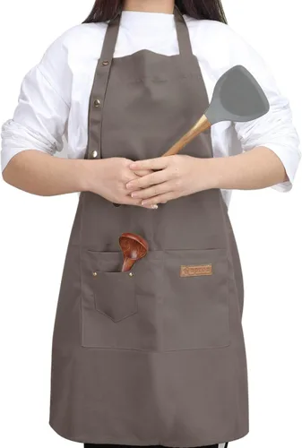 Miniatura 12 de Delantales para mujeres y hombres con bolsillos, correas ajustables, impermeable, lona para cocina, cocinero, camarera, servidor