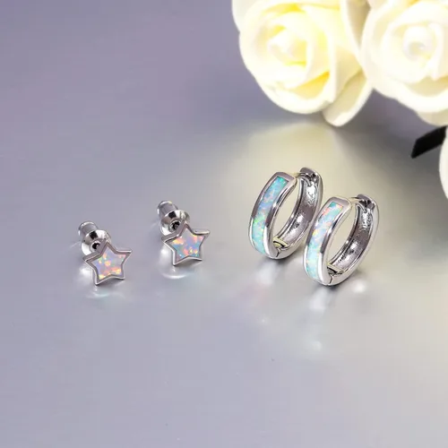 Miniatura 231 de CiNily Aretes Huggie de ópalo con bisagras, chapados en oro, hipoalergénicos, pequeños aretes de aro para mujeres, adolescentes, niñas, hombres