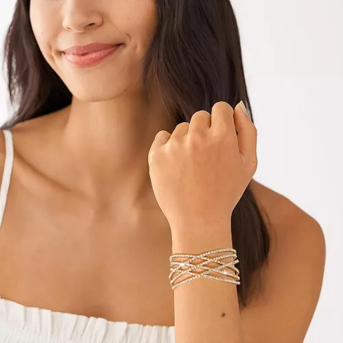Miniatura 3 de Suyi Pulsera de Diamantes de Imitación Brazalete Dorado Multicapa para Mujer Pulseras de Cristal Nupciales
