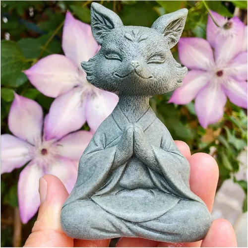 Miniatura 7 de Estatua de zorro meditante, esculturas de zorro rezando, figura zen para pecera, acuario, decoración de estantes al aire libre (A)