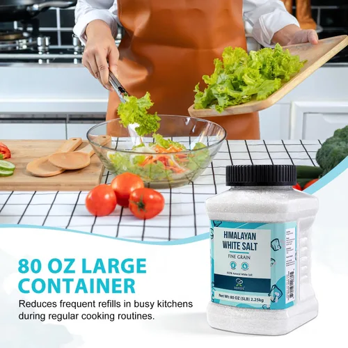 Miniatura 6 de Soeos Sal blanca del Himalaya de grano fino, 80 onzas (5 libras / 5.0 lbs), sal para cocinar, hornear, condimentar y uso diario en la cocina