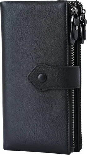 Bveyzi - Cartera de cuero suave para mujer con bloqueo RFID, billetera plegable con doble cierre, porta-tarjetas para damas | Soft, RFID Blocking,