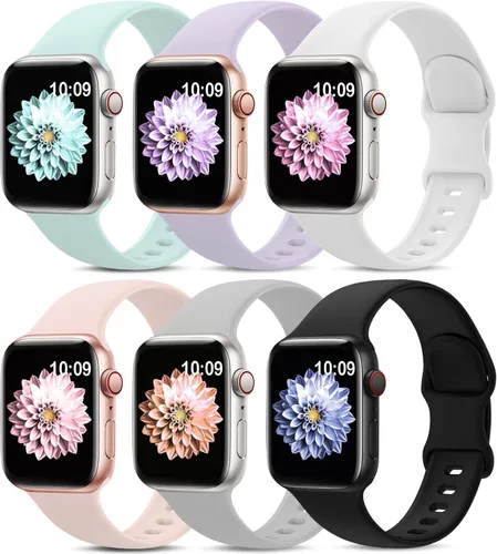 Paquete de 6 bandas deportivas compatibles con Apple Watch de 38mm 40mm 41mm 42mm 44mm 45mm 49mm 46mm, correa impermeable de silicona para iWatch