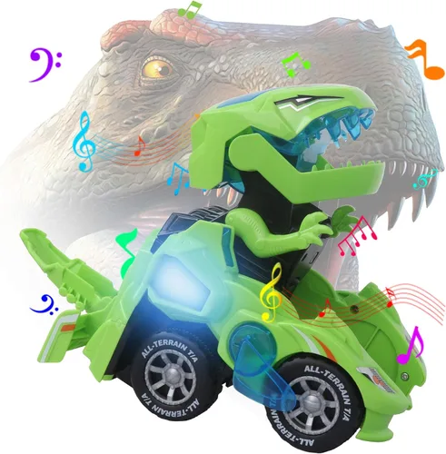 Miniatura 2 de Juguetes para niños de 3 a 6 años, juguetes de autos transformables con luz LED y música, juguetes de dinosaurio, regalos de cumpleaños para niños