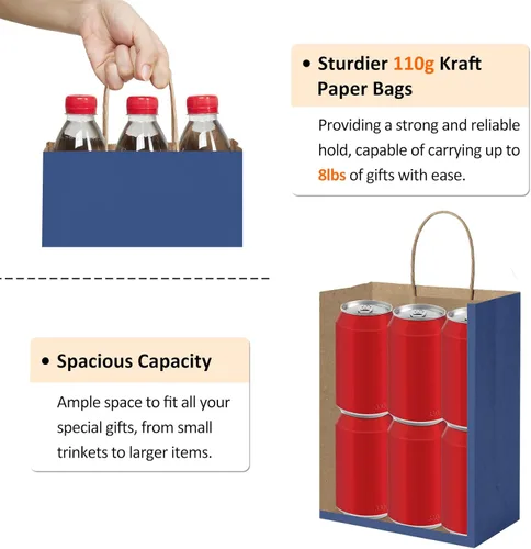 Miniatura 3 de BagDream 25 bolsas de regalo azul marino de 8 x 4.25 x 10.5 pulgadas, papel kraft para regalos, compras al por menor mercancía comestibles, bolsas