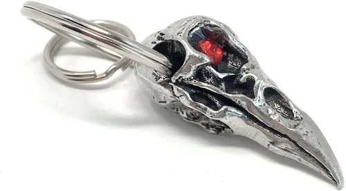 Miniatura 3 de Bravo Bells Llavero Raven Skull – Rhinestone rojo – Llavero de peltre gótico y motero – Fabricado en Estados Unidos con peltre sin plomo