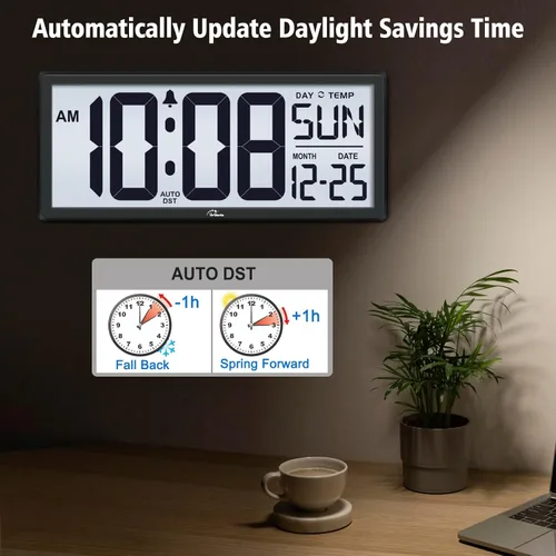 Miniatura 5 de WallarGe Reloj de Pared Digital con Retroiluminación Operado por Batería - con Temperatura y Fecha 14.5'' Reloj de Pared Digital Grande, Fácil