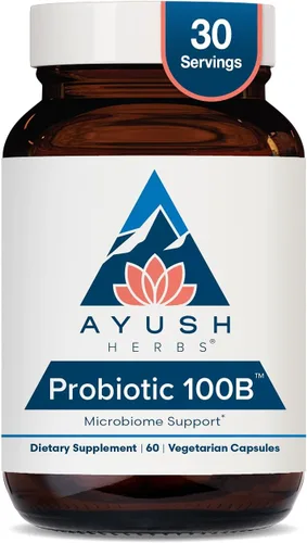 Ayush Herbs Probiotic 100B - Probióticos para mujeres, probióticos para hombres, prebióticos y probióticos para la salud digestiva, alivio de gases,