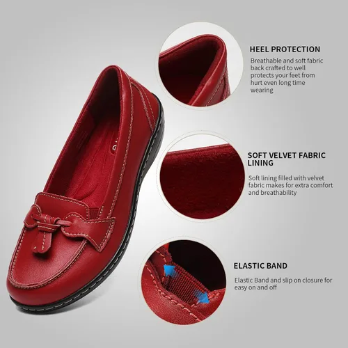 Miniatura 4 de Artisure Mocasines de cuero clásicos y cómodos para mujer, estilo casual, con borlas, bonitos zapatos de vestir para el trabajo, oficina, zapatos