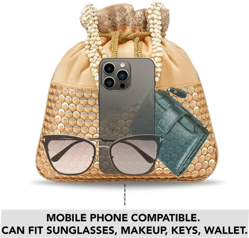 Miniatura 3 de Aheli Ethnic Potli Bag Gift for Women Handmade Purse Evening Handbags Stylish Bridal Fashion Clutch Bag Gift