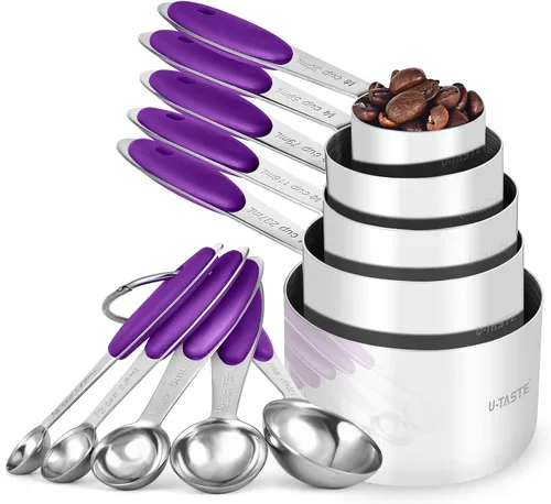 Miniatura 12 de U-Taste - Juego de tazas y cucharas medidoras: U-Taste 18/8 de acero inoxidable, 10 piezas, apilables, cocina, cocina, juego de medidas