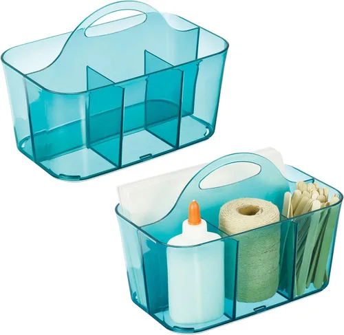 Miniatura 11 de mDesign Organizador portátil de plástico para manualidades, cesta dividida con asa, para manualidades, costura, suministros de arte, capacidad
