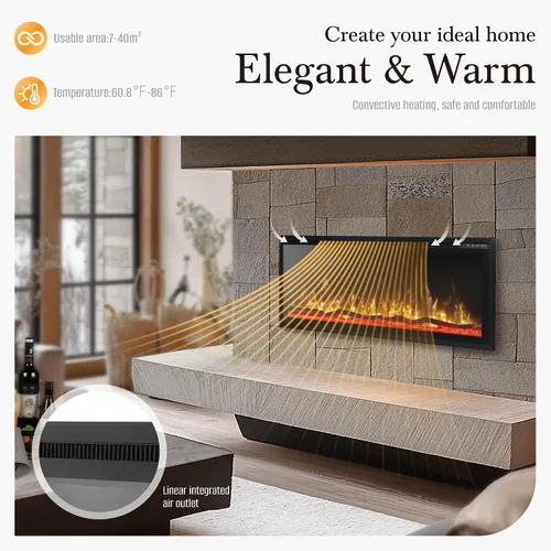 Miniatura 6 de Sophia & William Chimenea eléctrica de 42 pulgadas montada en la pared, calentador de chimenea con control remoto, bisel ultra estrecho para sala