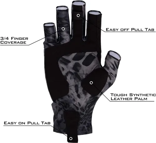 Miniatura 2 de KastKing Sol Armis - Guantes de protección solar UPF50+, guantes de pesca, protección UV, protección solar para exteriores, kayak, remar B: Blackout