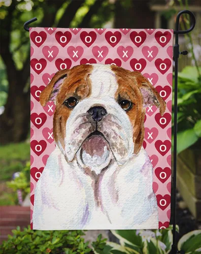 Miniatura 3 de Caroline's Treasures SS4484GF Bandera de jardín con diseño de bulldog inglés y corazones para el Día de San Valentín, bandera decorativa para patio